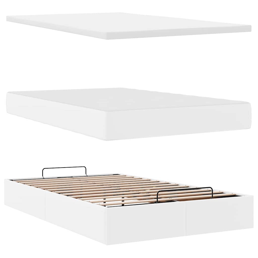 Struttura Letto Pouf con Materasso Bianco 120x200 cm Similpelle | homemem39