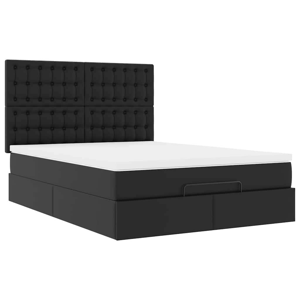 Struttura Letto Pouf con Materasso Nero 140x190 cm Similpelle
