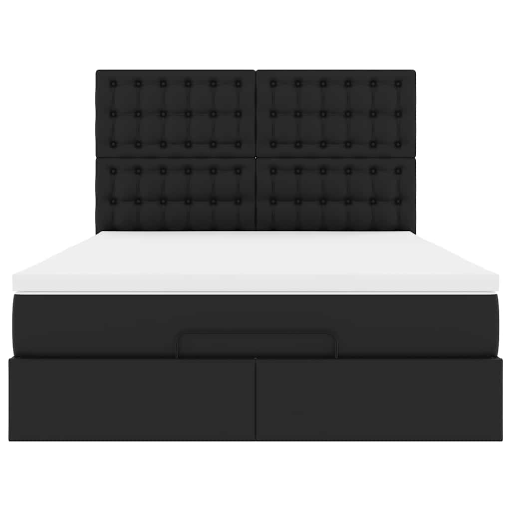 Struttura Letto Pouf con Materasso Nero 140x190 cm Similpelle