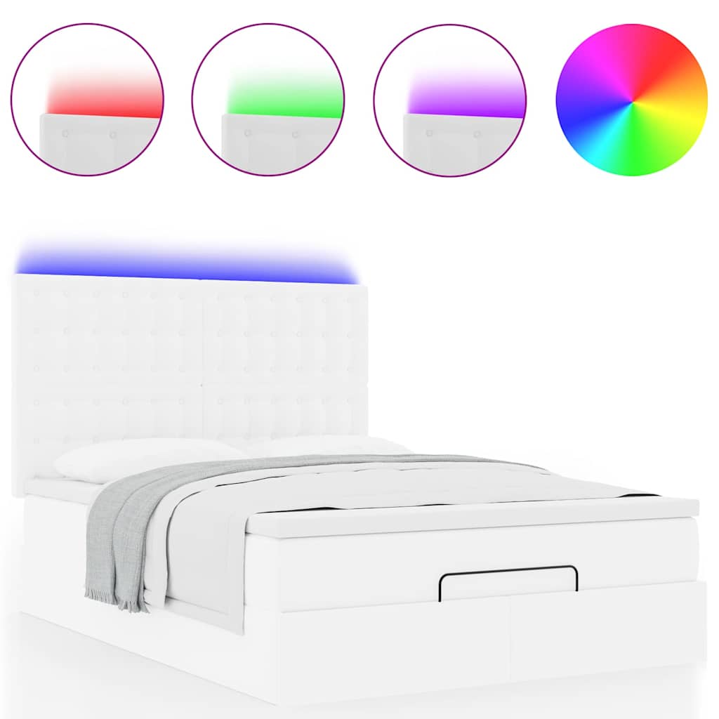 Struttura Letto Pouf con Materasso Bianco 140x190 cm Similpelle