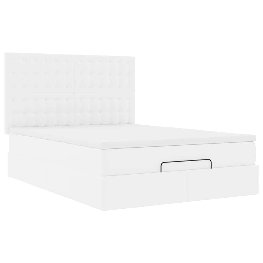 Struttura Letto Pouf con Materasso Bianco 140x190 cm Similpelle