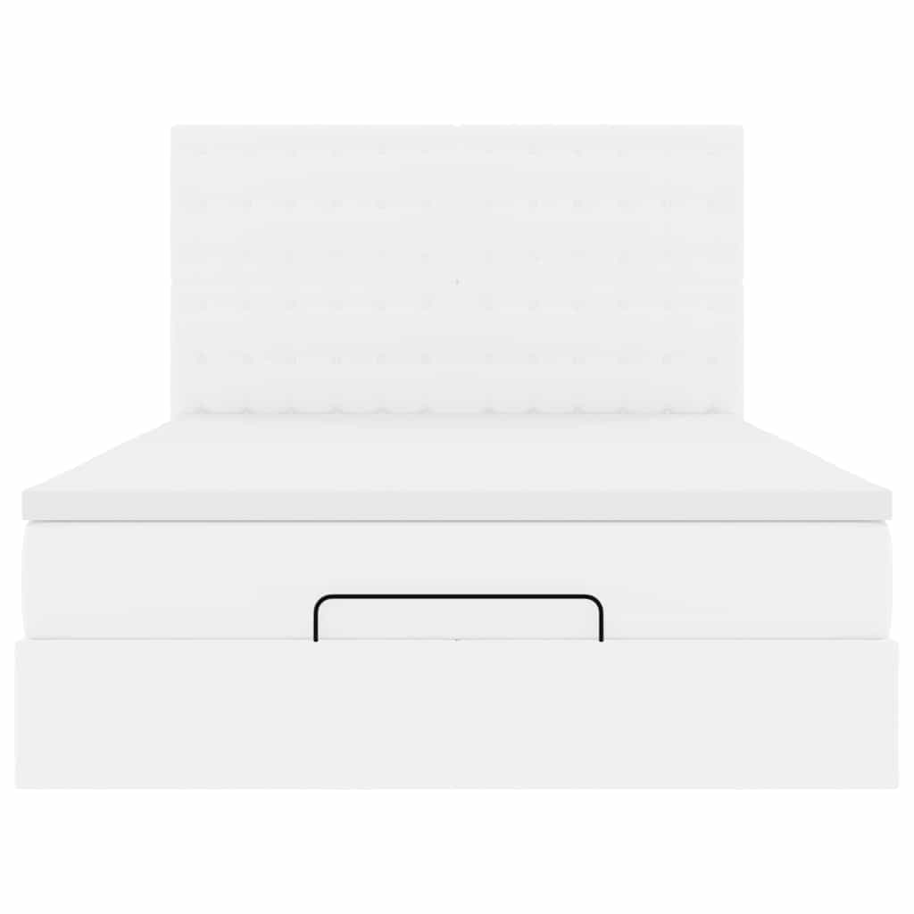 Struttura Letto Pouf con Materasso Bianco 140x190 cm Similpelle