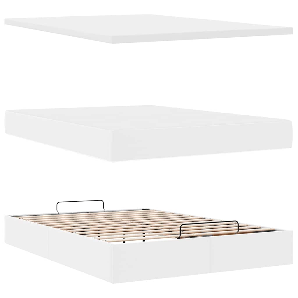 Struttura Letto Pouf con Materasso Bianco 140x190 cm Similpelle