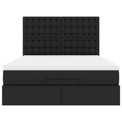 Struttura Letto Pouf con Materasso Nero 140x200 cm Similpelle