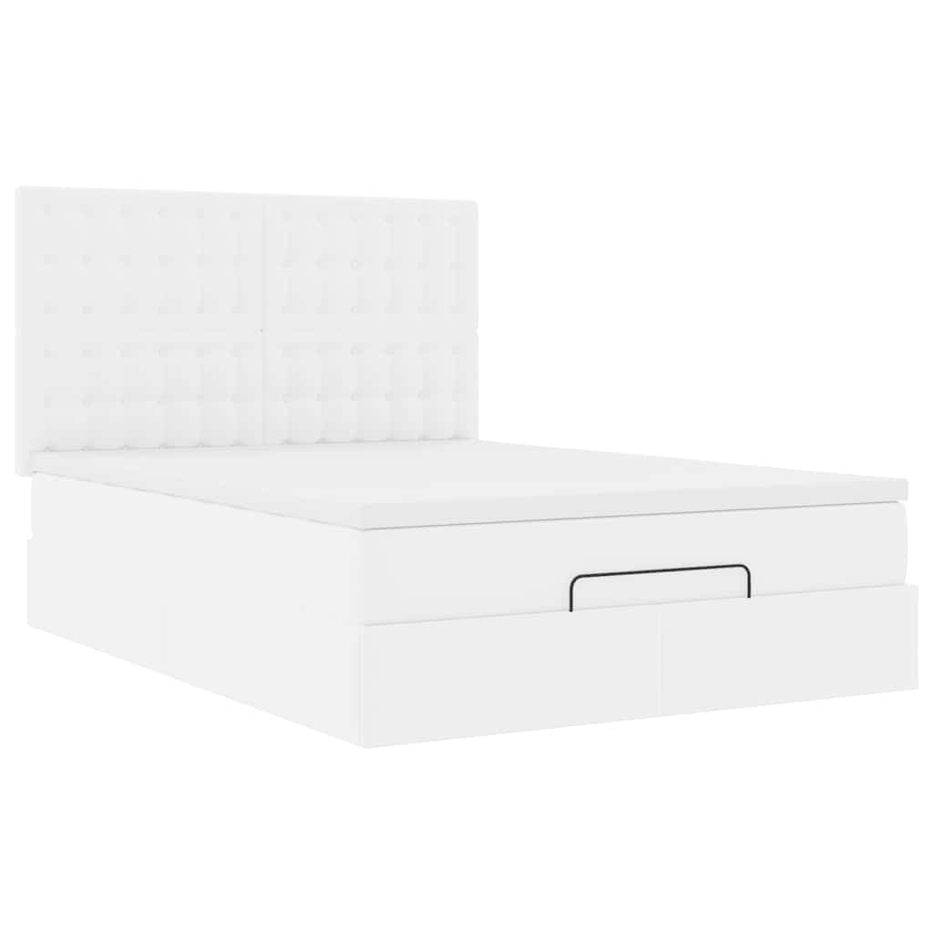 Struttura Letto Pouf con Materasso Bianco 140x200 cm Similpelle