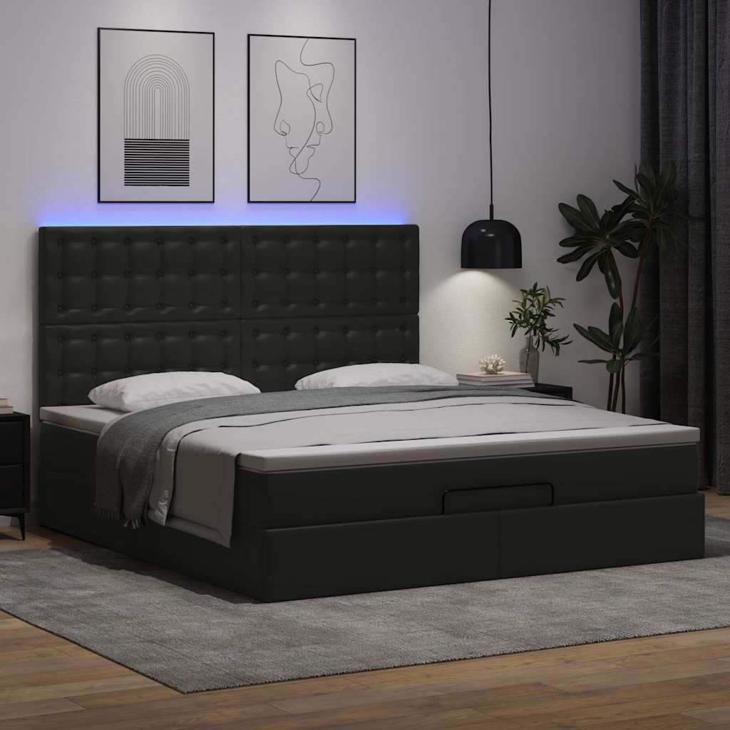 Struttura Letto Pouf con Materasso Nero 160x200 cm Similpelle