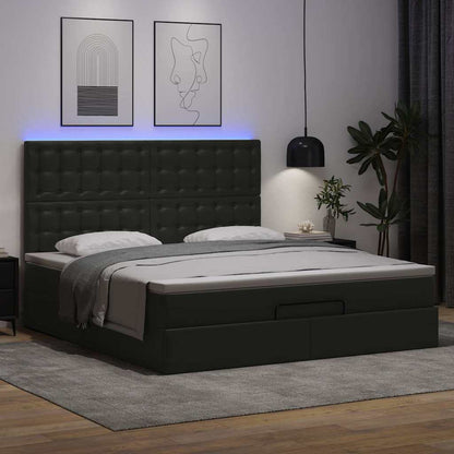 Struttura Letto Pouf con Materasso Nero 160x200 cm Similpelle