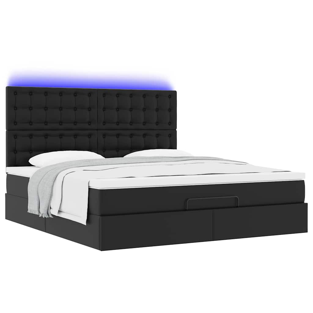 Struttura Letto Pouf con Materasso Nero 160x200 cm Similpelle | homemem39