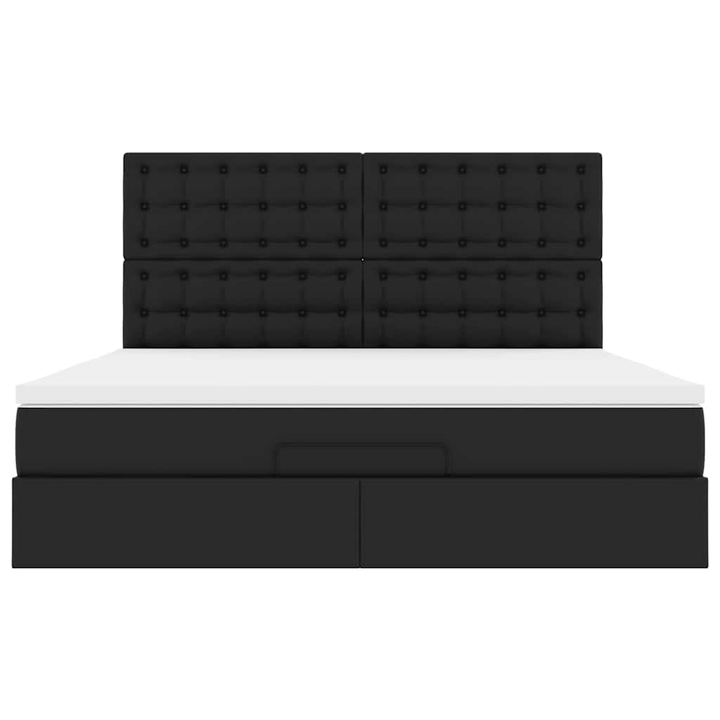 Struttura Letto Pouf con Materasso Nero 160x200 cm Similpelle