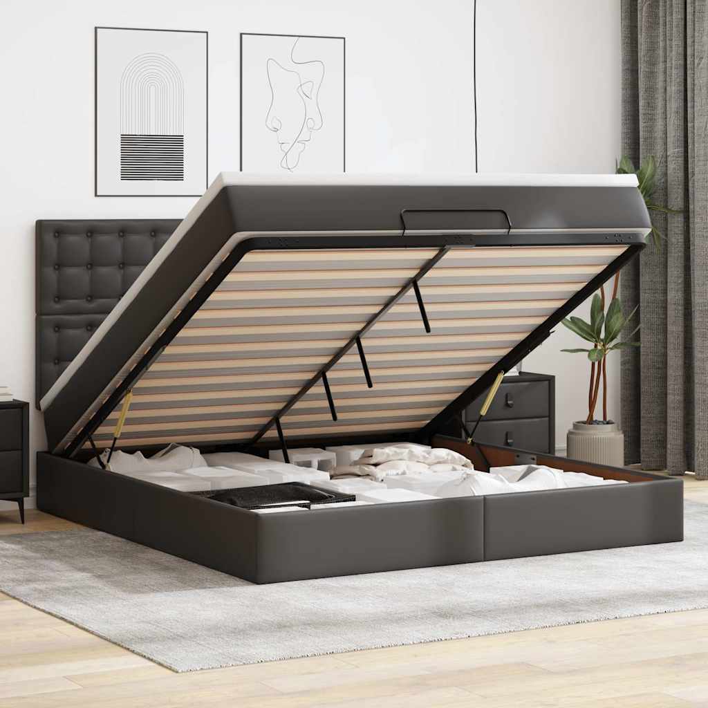 Struttura Letto Pouf con Materasso Nero 160x200 cm Similpelle | homemem39