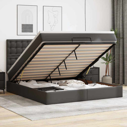 Struttura Letto Pouf con Materasso Nero 160x200 cm Similpelle | homemem39