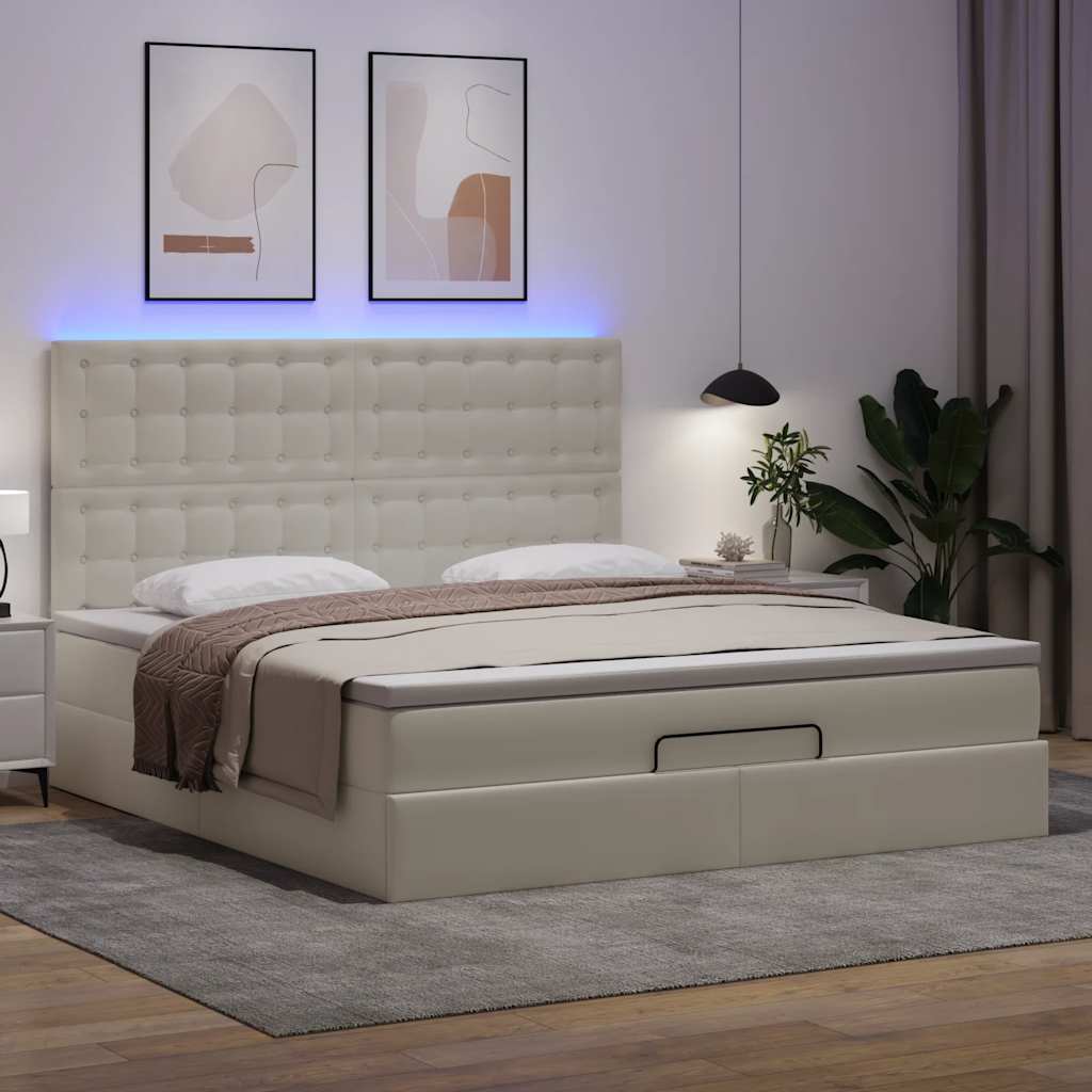 Struttura Letto Pouf con Materasso Bianco 180x200 cm Similpelle | homemem39