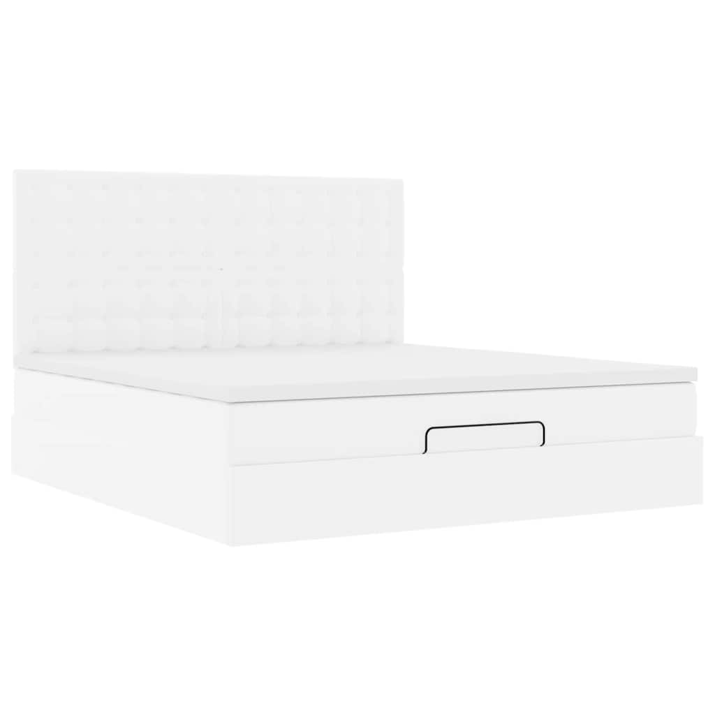Struttura Letto Pouf con Materasso Bianco 180x200 cm Similpelle | homemem39