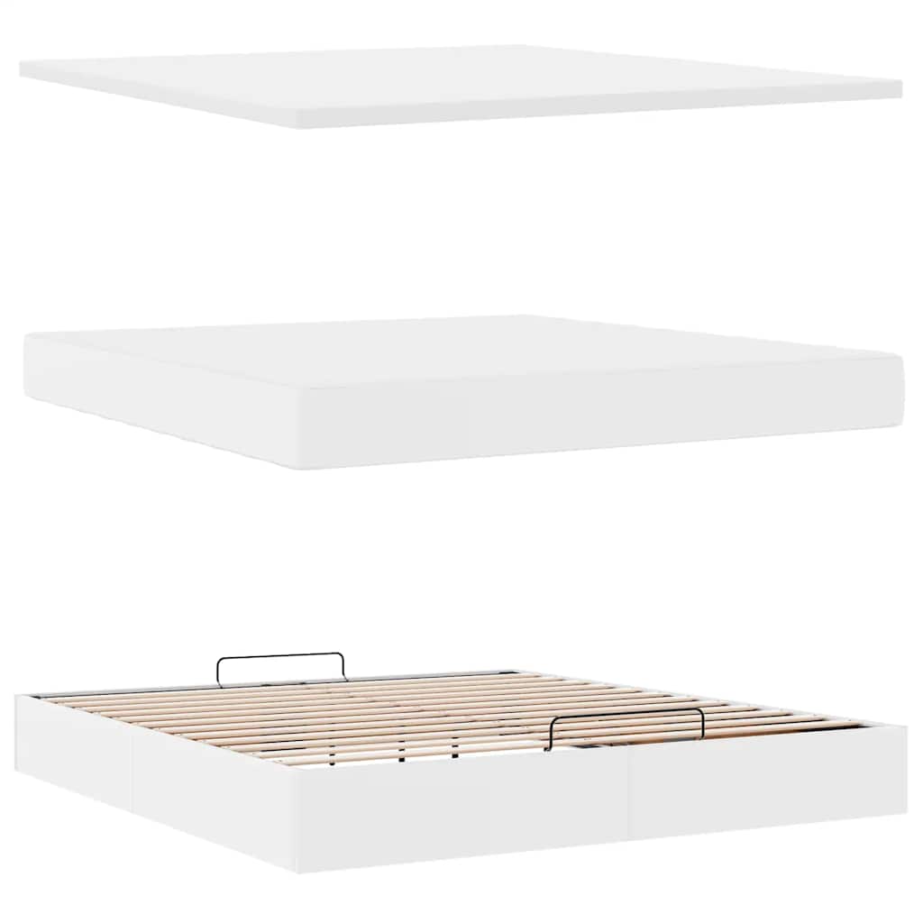 Struttura Letto Pouf con Materasso Bianco 180x200 cm Similpelle | homemem39