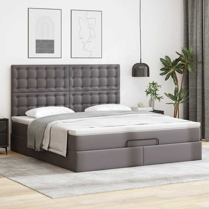 Struttura Letto Pouf con Materasso Grigio 180x200 cm Similpelle