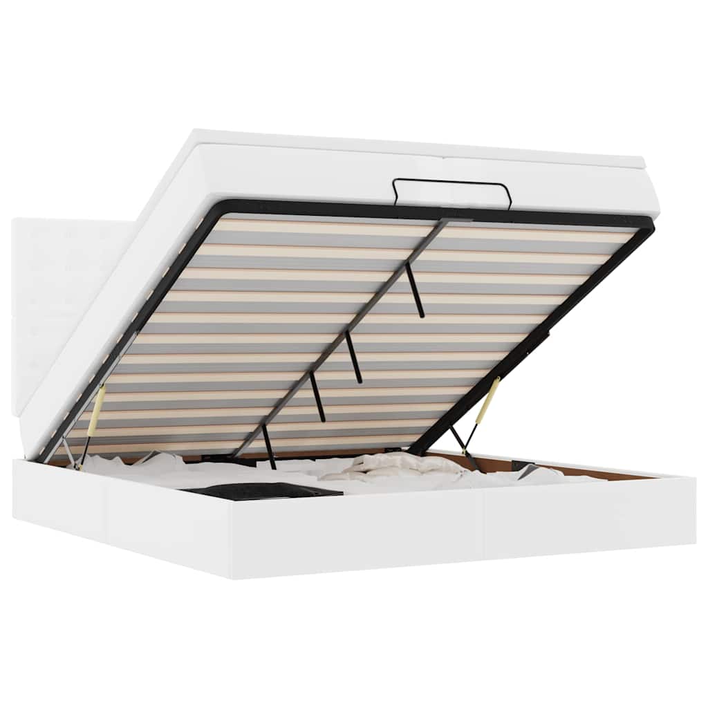 Struttura Letto Pouf con Materassi Bianco 200x200 cm Similpelle