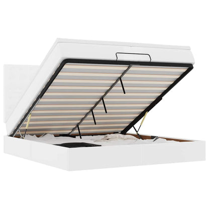 Struttura Letto Pouf con Materassi Bianco 200x200 cm Similpelle