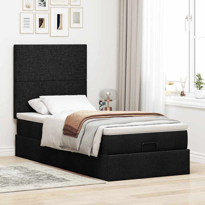 Struttura Letto Pouf con Materasso Nero 80x200 cm in Tessuto