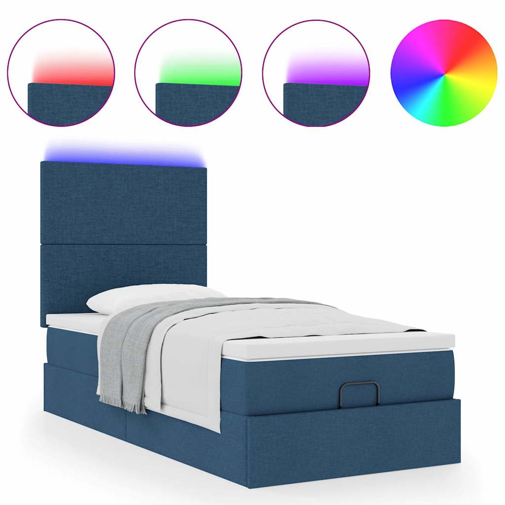Struttura Letto Pouf con Materasso Blu 80x200 cm in Tessuto | homemem39