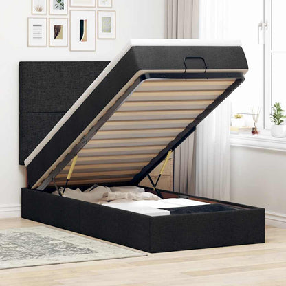 Struttura Letto Pouf con Materasso Nero 90x190 cm in Tessuto