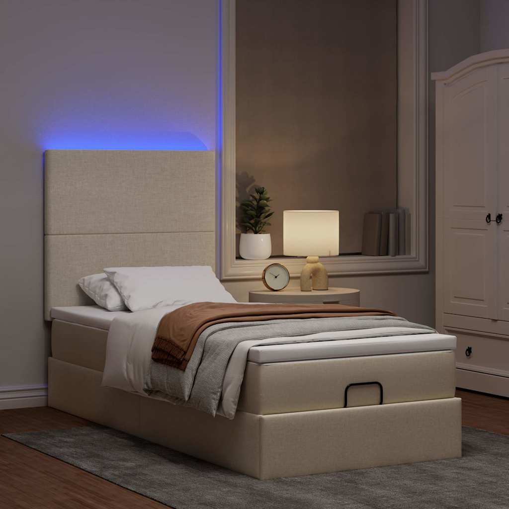 Struttura Letto Pouf con Materasso Crema 90x190 cm in Tessuto