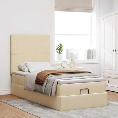 Struttura Letto Pouf con Materasso Crema 90x190 cm in Tessuto