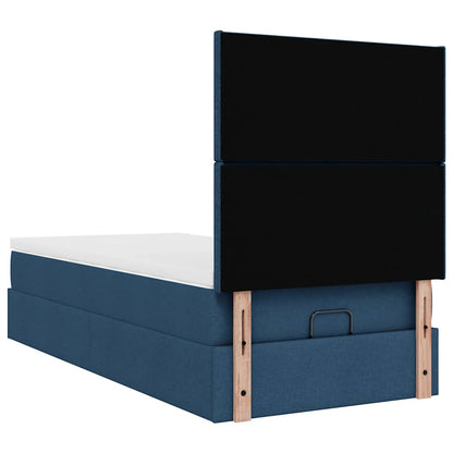 Struttura Letto Pouf con Materasso Blu 90x190 cm in Tessuto