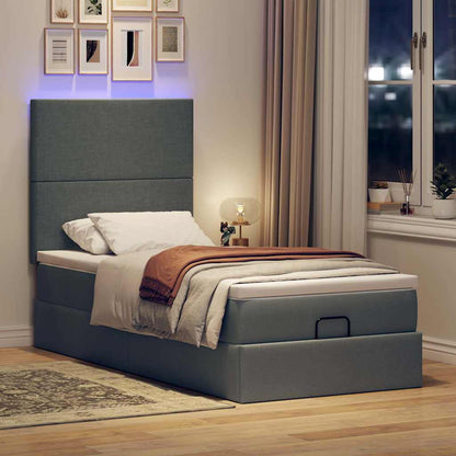 Pouf Letto con Materasso e LED Grigio Scuro 90x200 cm Tessuto