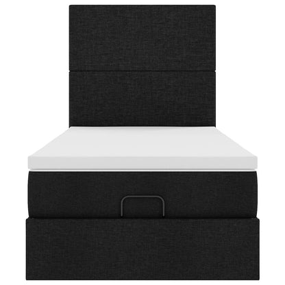 Struttura Letto Pouf con Materasso Nero 90x200 cm in Tessuto