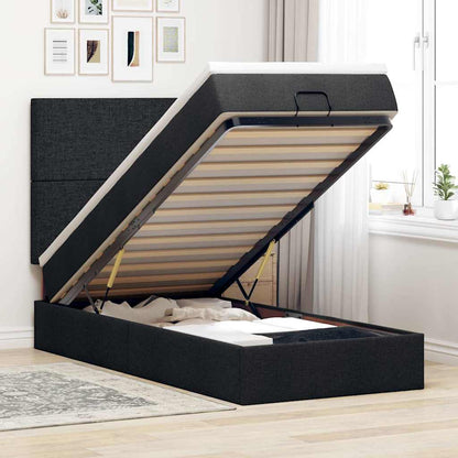 Struttura Letto Pouf con Materasso Nero 90x200 cm in Tessuto