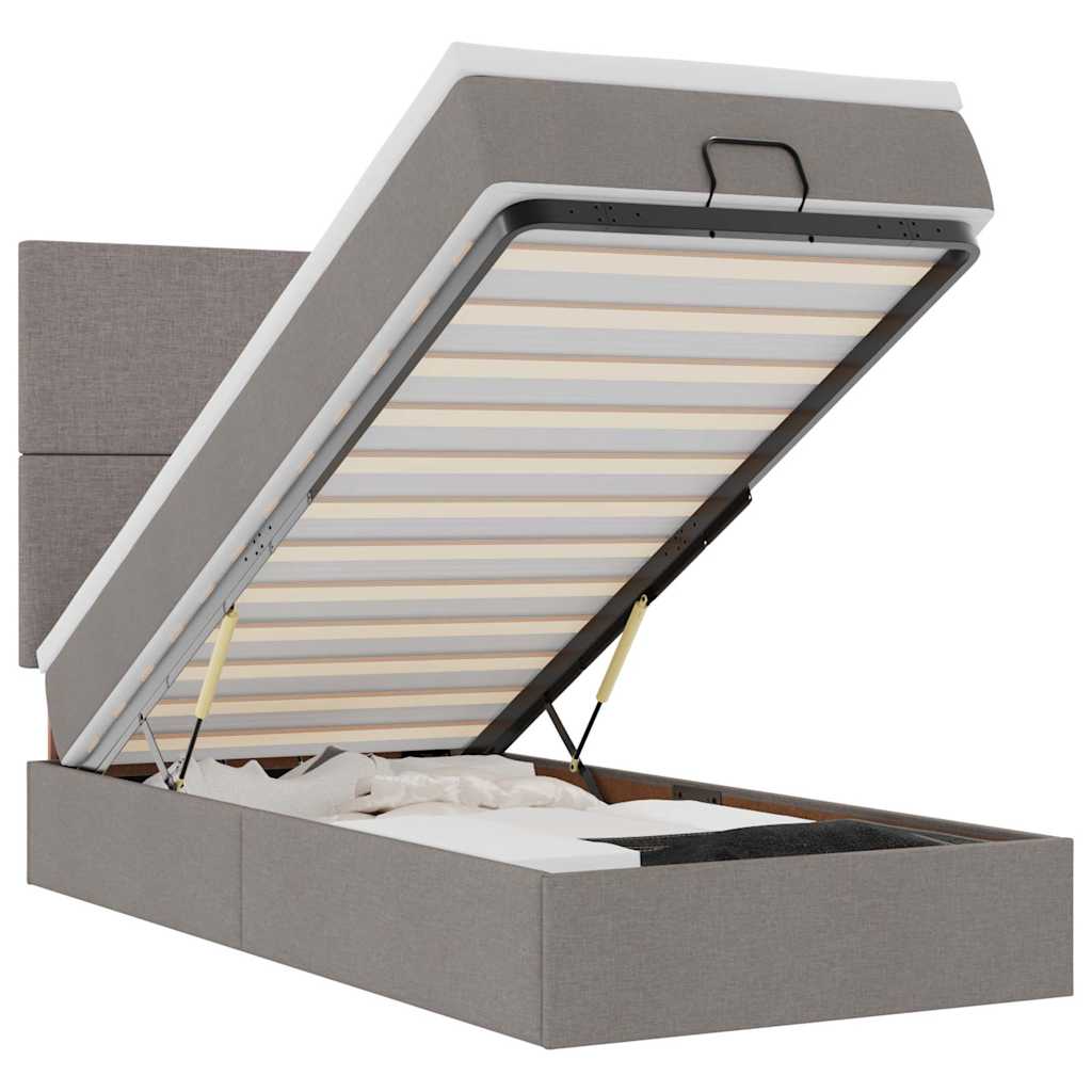 Pouf Letto con Materasso e LED Tortora 90x200 cm in Tessuto