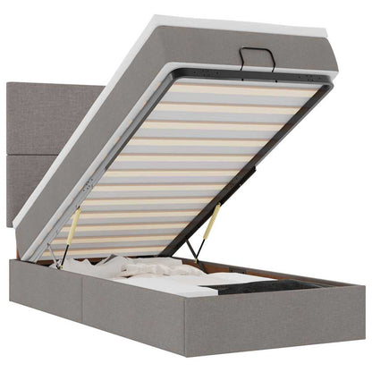 Pouf Letto con Materasso e LED Tortora 90x200 cm in Tessuto