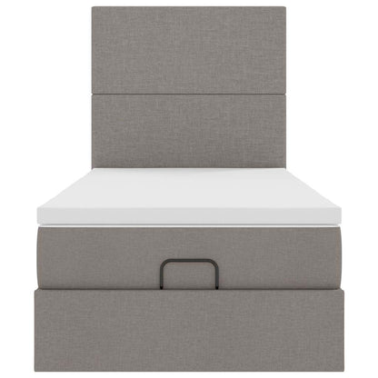 Pouf Letto con Materasso e LED Tortora 90x200 cm in Tessuto