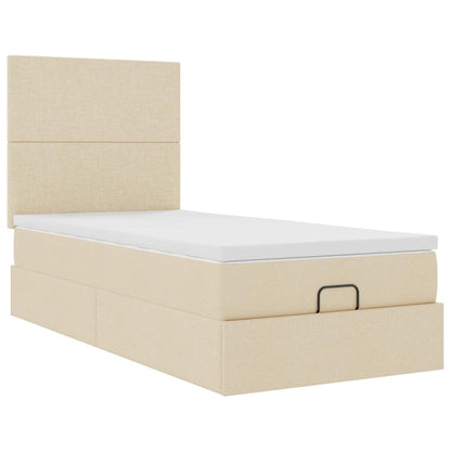 Pouf Letto con Materasso e LED Crema 90x200 cm in Tessuto