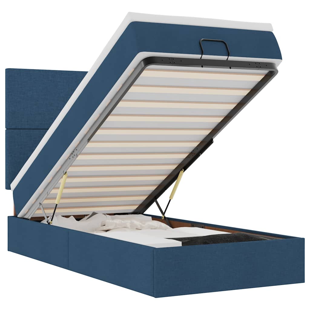 Pouf Letto con Materasso e LED Blu 90x200 cm in Tessuto