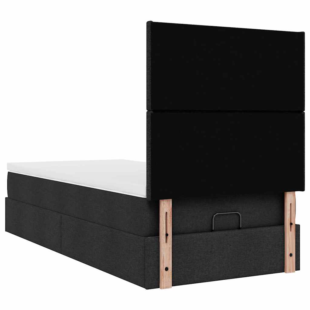 Struttura Letto Pouf con Materasso Nero 100x200 cm in Tessuto
