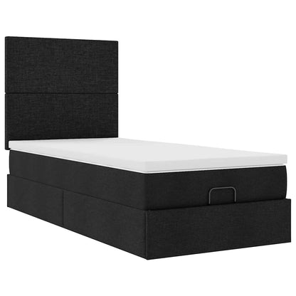 Struttura Letto Pouf con Materasso Nero 100x200 cm in Tessuto