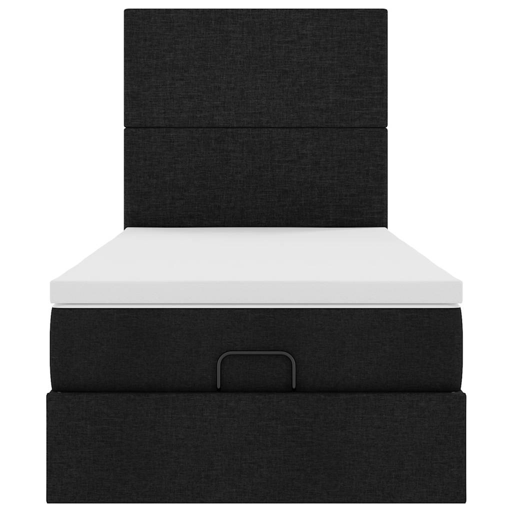 Struttura Letto Pouf con Materasso Nero 100x200 cm in Tessuto