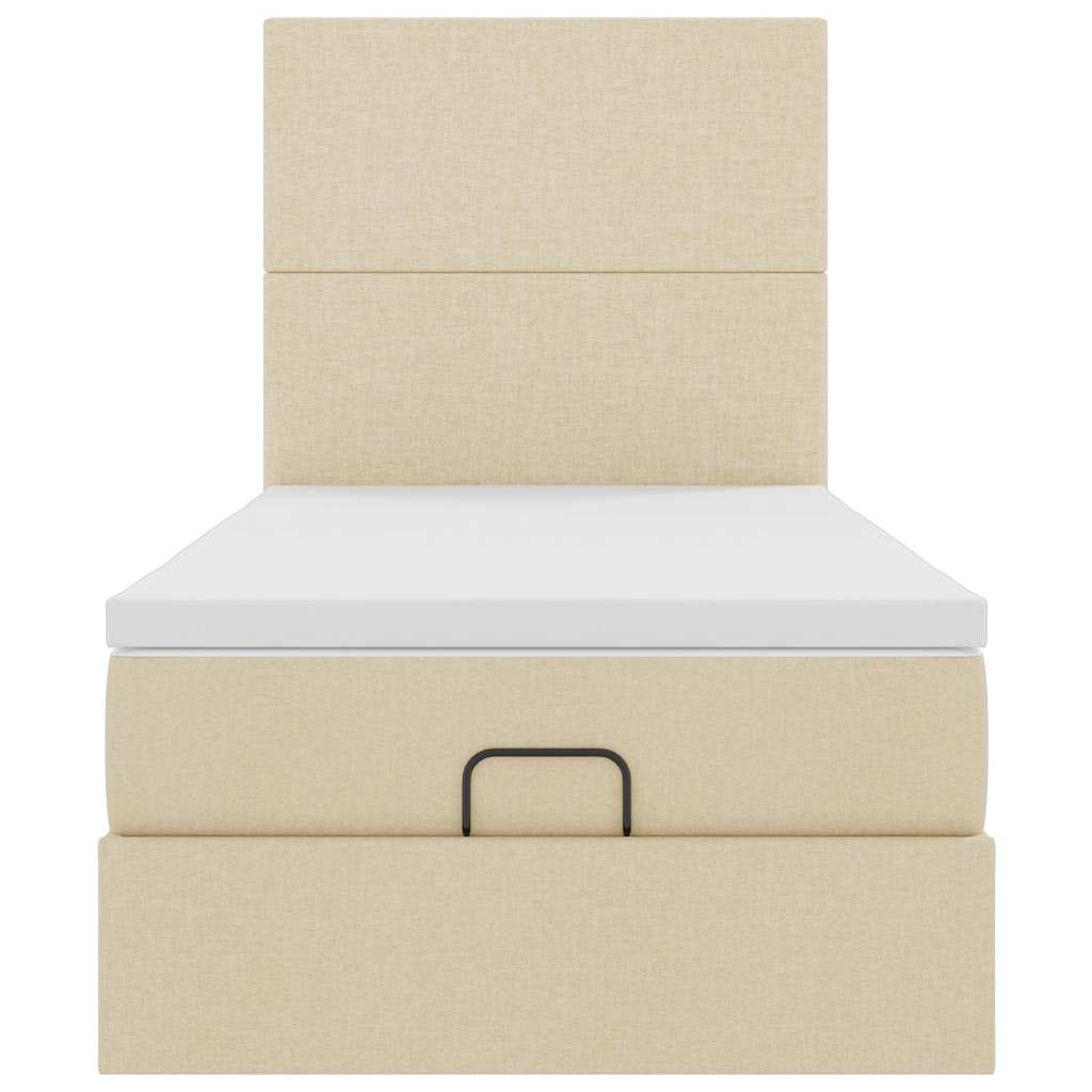 Struttura Letto Pouf con Materasso Crema 100x200 cm in Tessuto