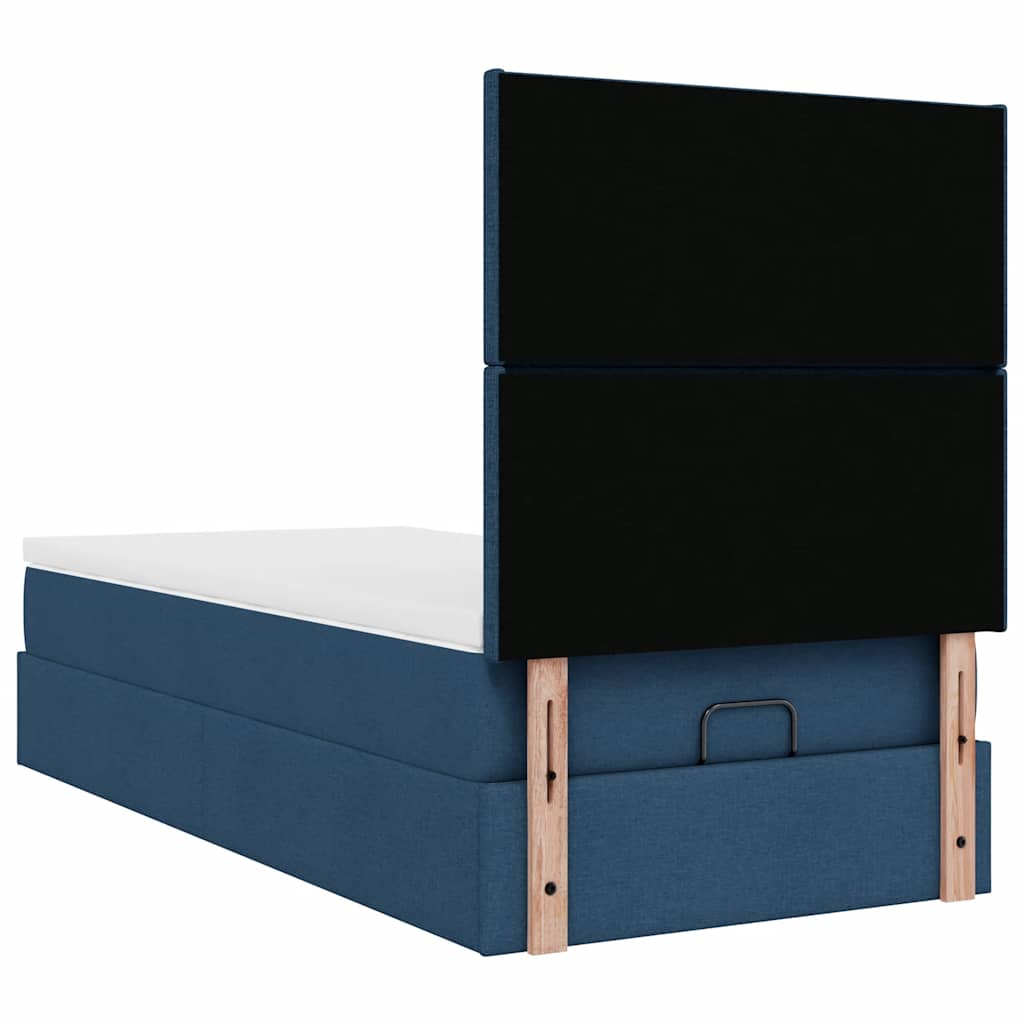 Pouf Letto con Materasso e LED Blu 100x200 cm in Tessuto