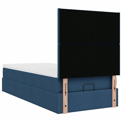 Pouf Letto con Materasso e LED Blu 100x200 cm in Tessuto