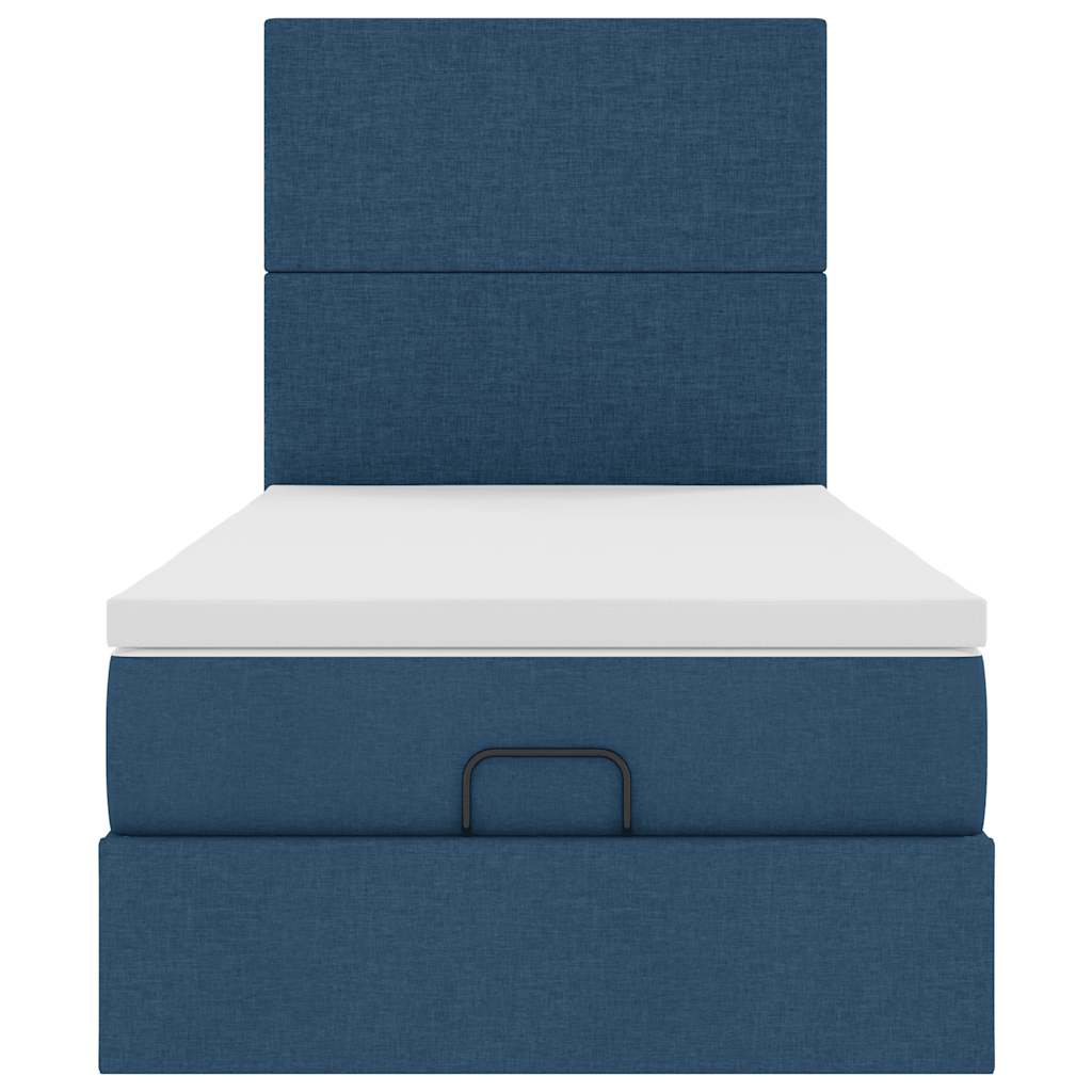 Pouf Letto con Materasso e LED Blu 100x200 cm in Tessuto