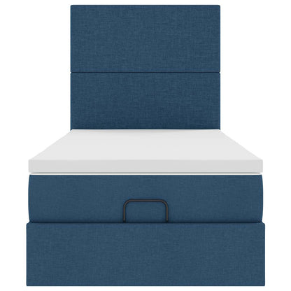 Pouf Letto con Materasso e LED Blu 100x200 cm in Tessuto