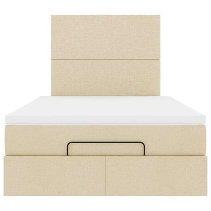 Struttura Letto Pouf con Materasso Crema 120x190 cm in Tessuto
