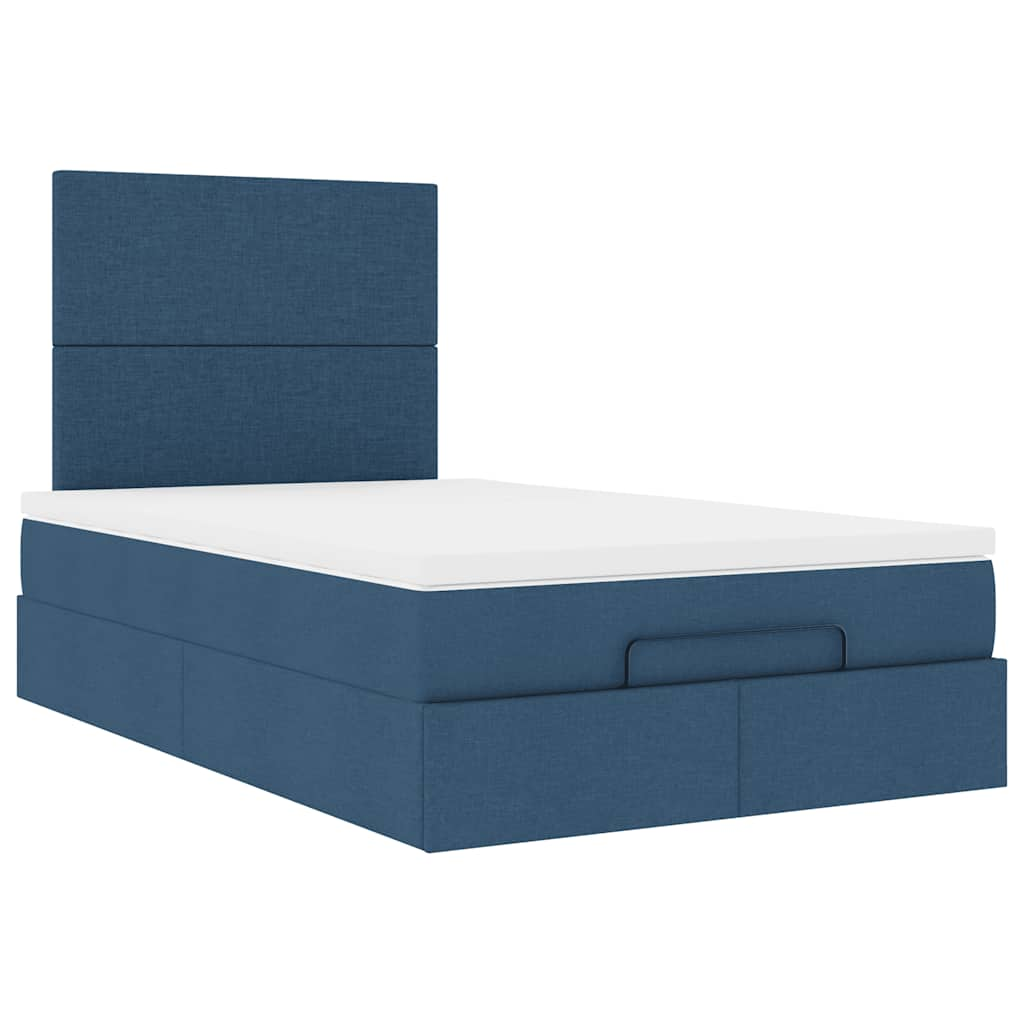 Struttura Letto Pouf con Materasso Blu 120x190 cm in Tessuto