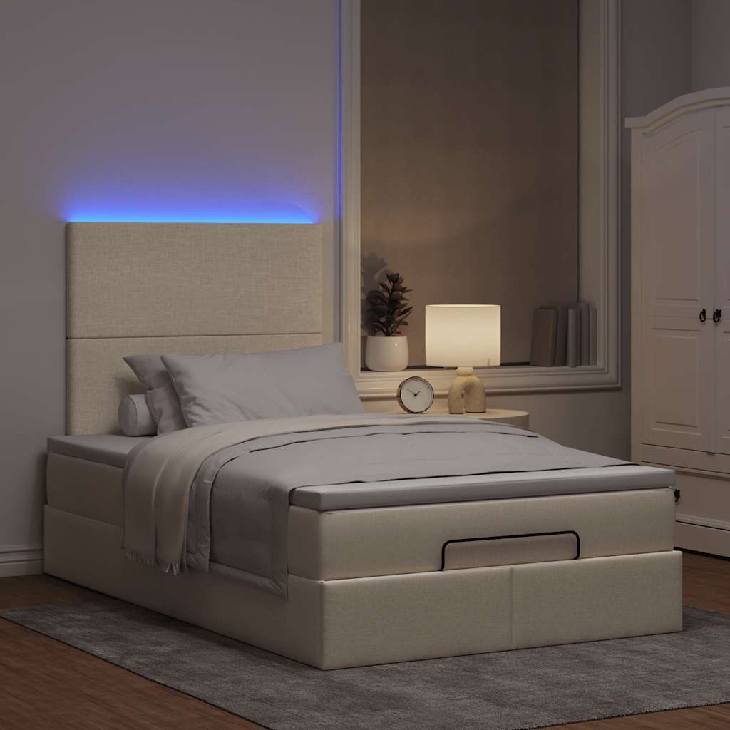 Struttura Letto Pouf con Materasso Crema 120x200 cm in Tessuto | homemem39