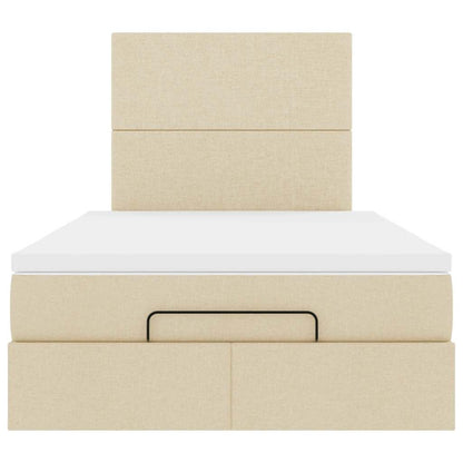 Struttura Letto Pouf con Materasso Crema 120x200 cm in Tessuto