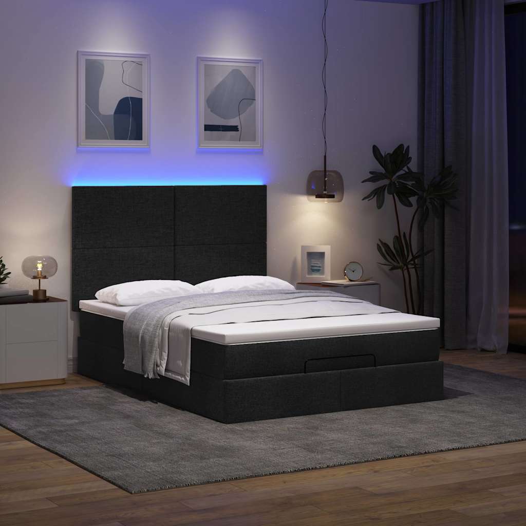 Struttura Letto Pouf con Materasso Nero 140x190 cm in Tessuto | homemem39