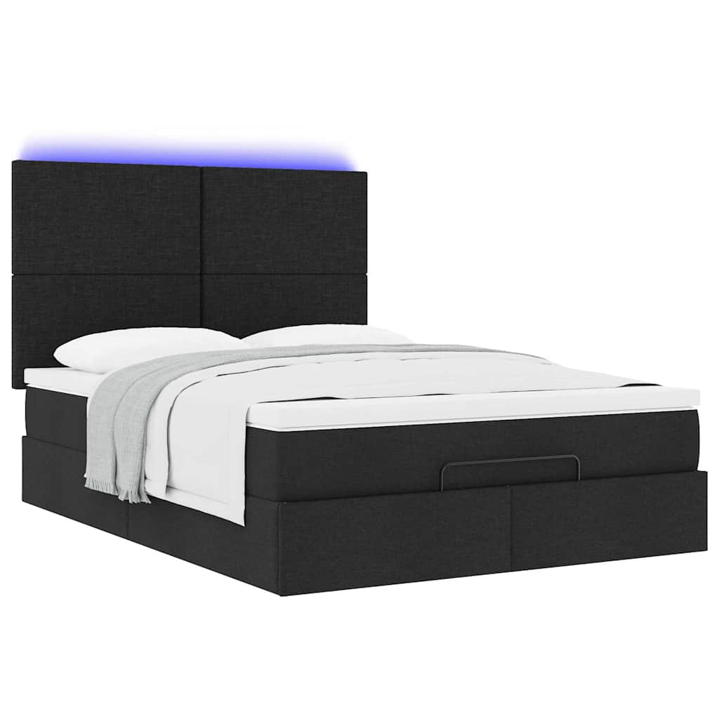 Struttura Letto Pouf con Materasso Nero 140x190 cm in Tessuto | homemem39
