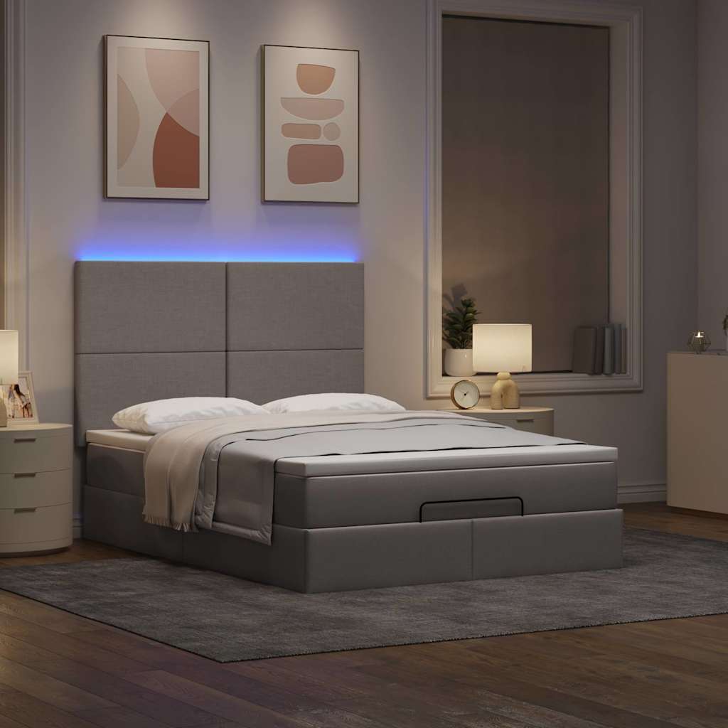 Struttura Letto Pouf con Materasso Tortora 140x190 cm Tessuto